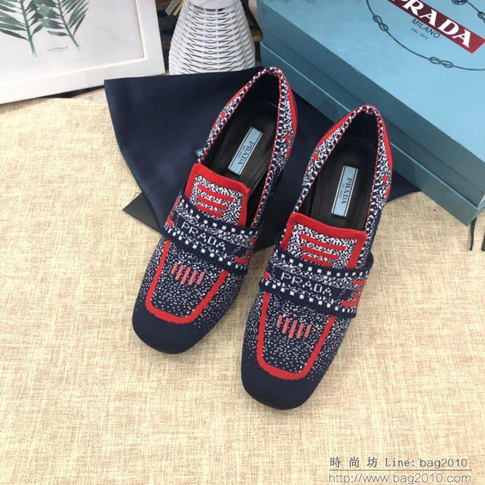 PRADA普拉達 2019頂級版本 刺繡系列 春夏時尚 粗跟方頭單鞋 網紅同款  ljl1040
